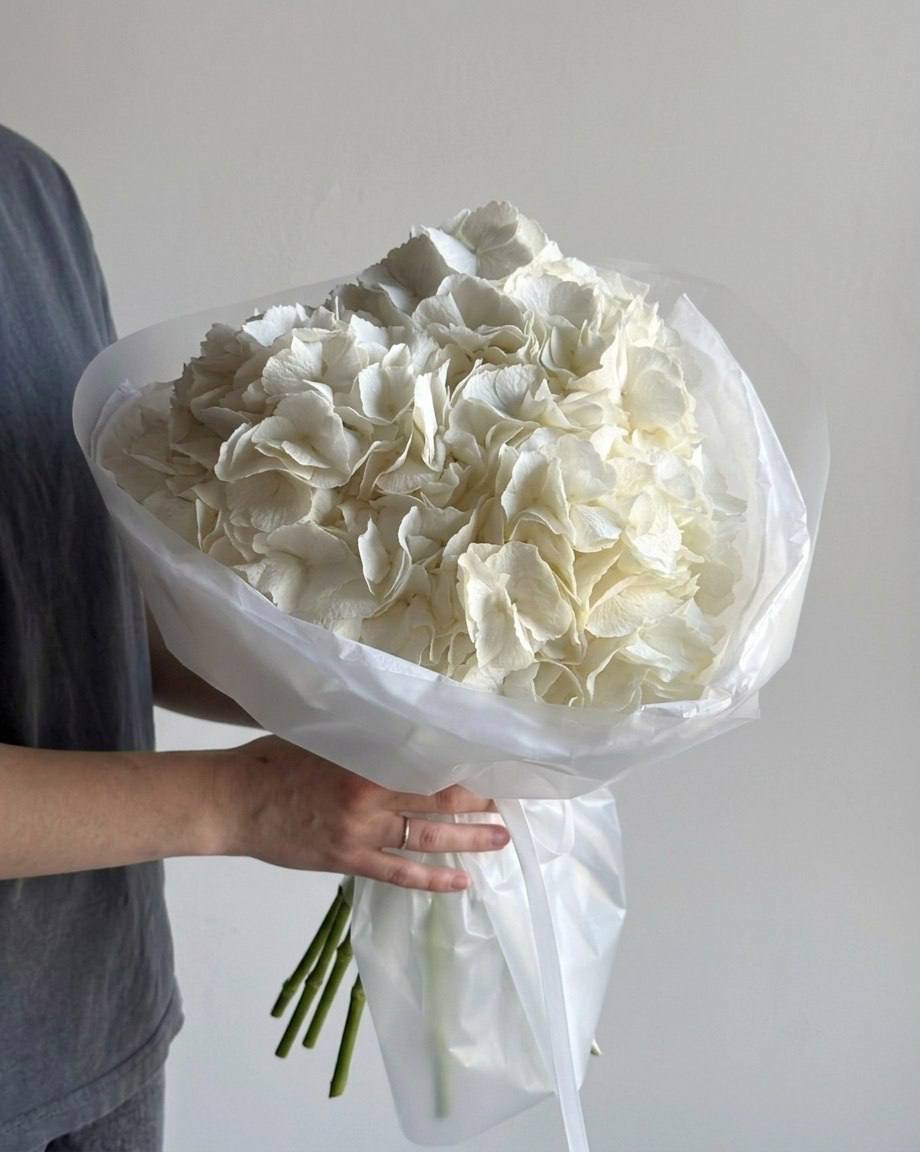Моно-букет из белых гортензий